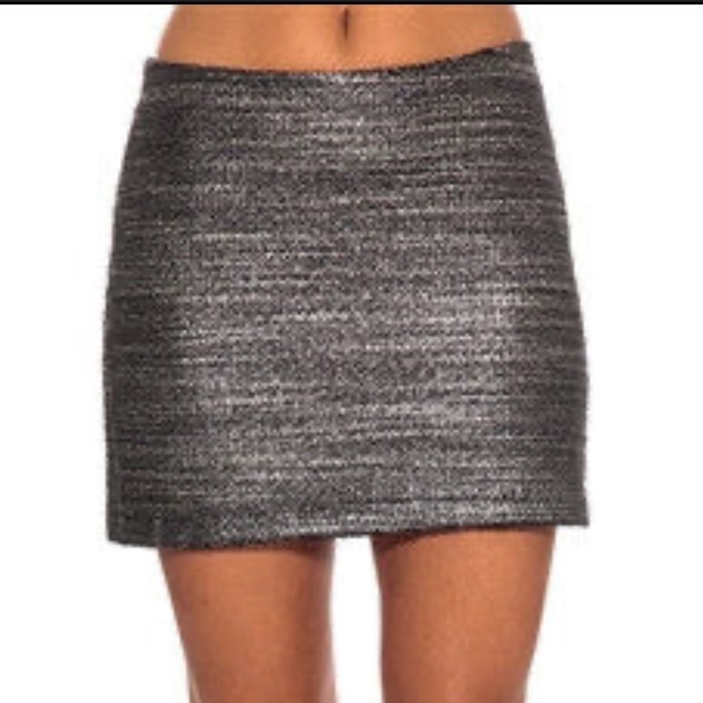 NWT! Bailey 44 Winning Streak Silver Metallic Tweed Pull On Skirt S